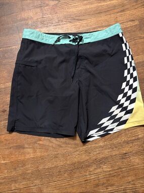Vans Black Swim Board Shorts with Mint Waistband & Yellow Side Panel